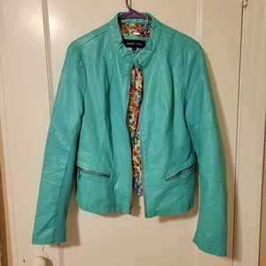Teal Leather Biker Jacket